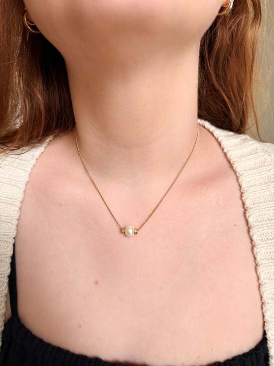 Vintage Christian Dior Gold Tone Faux Pearl Sliding Pendant Necklace with CD Cha